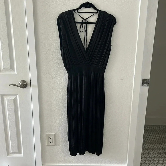 TOME Black Satin Cross Front Pleated Dress - Picture 8 of 12